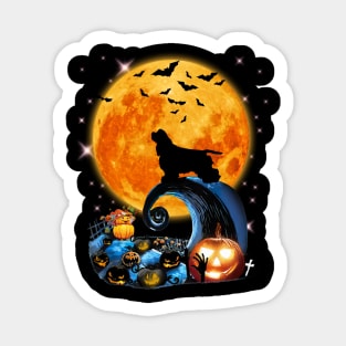 Cocker Spaniel Dog Moon Cliff Pumpkin Halloween Sticker